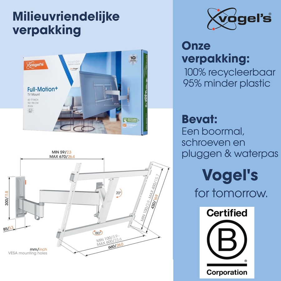 Vogel's COMFORT TVM 3645 | Draai- en kantelbare tv-beugel | 40-77" Wit 3